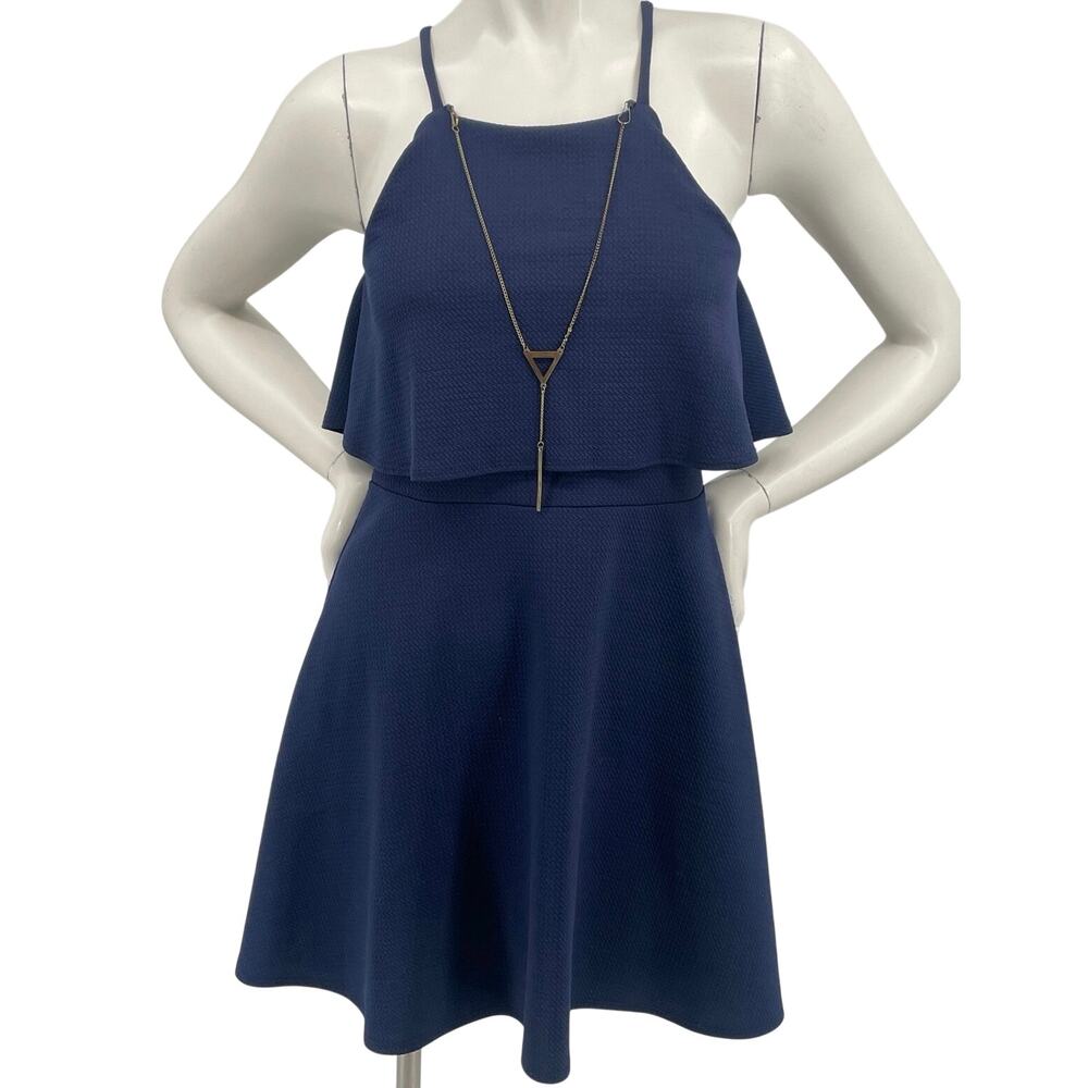 Pink Crush Girls Navy Halter Style Incl. Necklace Overlay Dress Made in USA 12